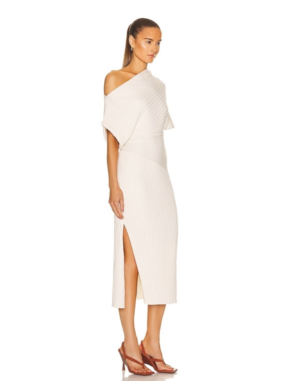 Cult Gaia Naunet Asymmetric neck knitted midi dress Off White Small - Picture 3 of 16